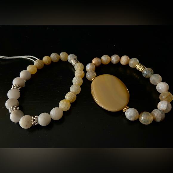 ALL THINGS BEAUTIFUL: Dendritic Agate Faceted w/Oval Fire Agate Set (NWOT) - Picture 7 of 7